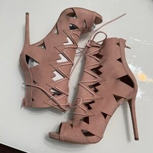 ShoeDazzle Cutout Lace-Up Heels • Blush Pink • Stiletto • Size 11‎